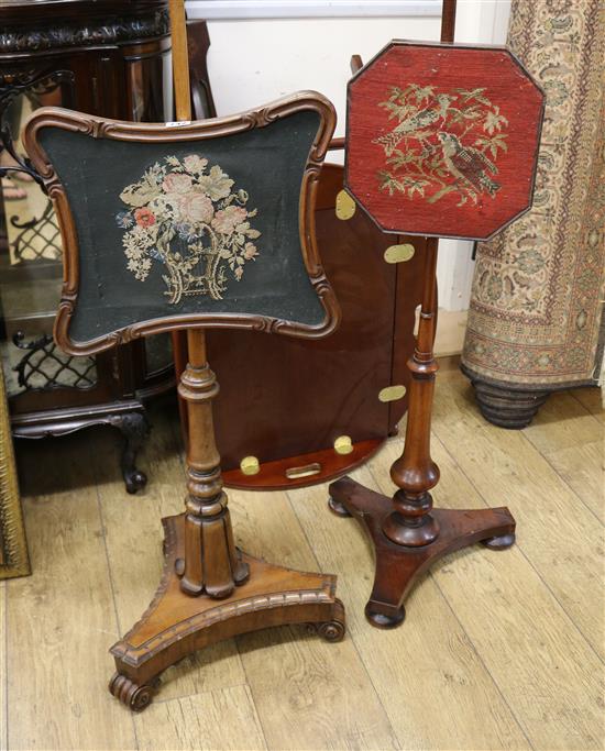 Two Victorian pole screens W.41cm and 29cm